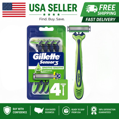 Gillette Sensor3 Sensitive Men's Disposable Razor, 4 Razors
