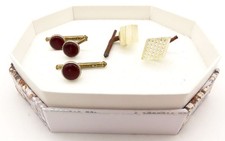 VINTAGE 2 SETS OF TUXEDO STUDS 3 w/ RUBY STONES  2 ACRYLIC DIAMOND SHAPED