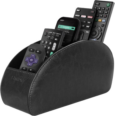 SITHON Remote Control Holder with 5 Compartments - PU Leather Remote Caddy Deskt