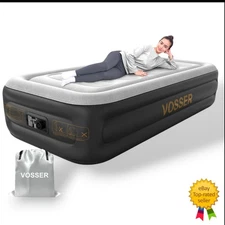 Twin Long Air Mattress with Built-In Pump 18" Thick Flocked Top Inflatable Bed