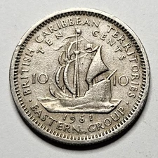 1961 British Caribbean Territories 10 Cents - Copper Nickel Coin - World Coin