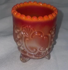 Vintage Degenhart Red/Orange Slag Glass Cauldron Pot Toothpick Holder