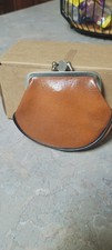 Genuine Leather Silver Tone Kiss Lock Coin Purse 4.5" x 3.5"