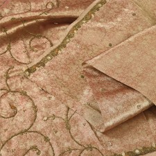 Sanskriti Vintage Indian Brown Sarees Tissue Hand Beaded Ethnic 5Yd Craft Fabric