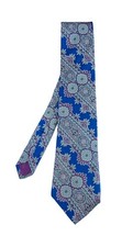 VINTAGE LIBERTY STEEL BLUE SILK MEN'S TIE W BAROQUE PRINT MADE IN USA EX.CON