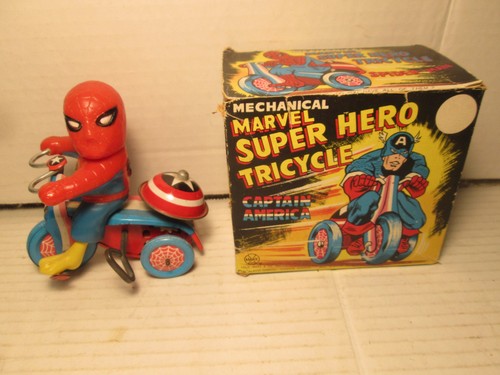L@@K MARX SPIDER-MAN SUPER HERO TRICYCLE 1968 MARVEL AWESOME NMIB FREE S/H $750