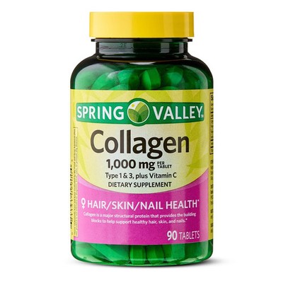 Spring Valley Collagen Type 1 & 3 Plus Vitamin C Hair/Skin/Nails 1,000 mg, 90 Ct