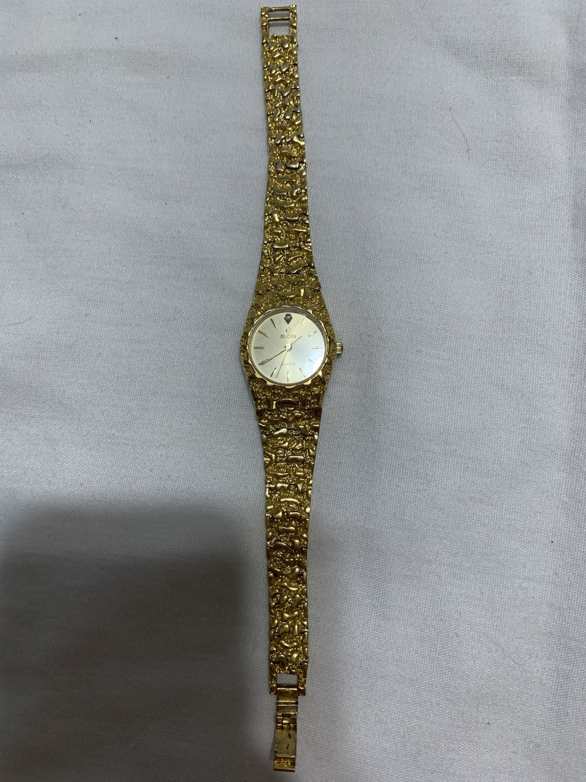 ELGIN FG1040ST Vintage Diamond Women’s Gold Tone Nugget Band Round Watch AS IS Vintage Elgin Watch Women Gold Tone Nugget Band Black Round  main image 2