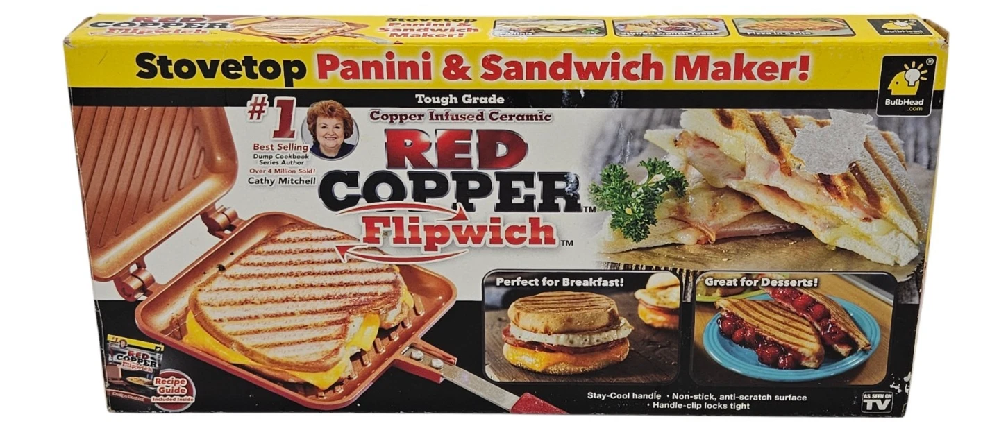 Red Copper Flipwich Non-Stick Stovetop Sandwich & Panini Maker NIB SEALED
