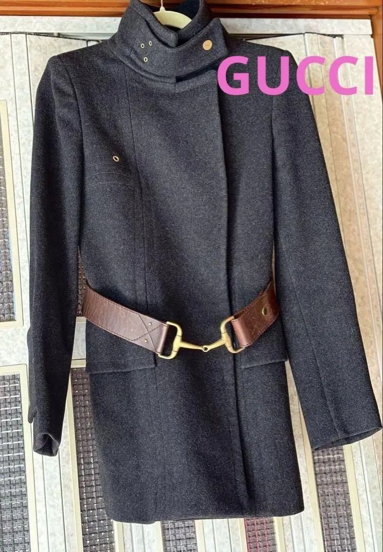 Manteau ceinturé gris foncé gris cachemire mélangé GUCCI