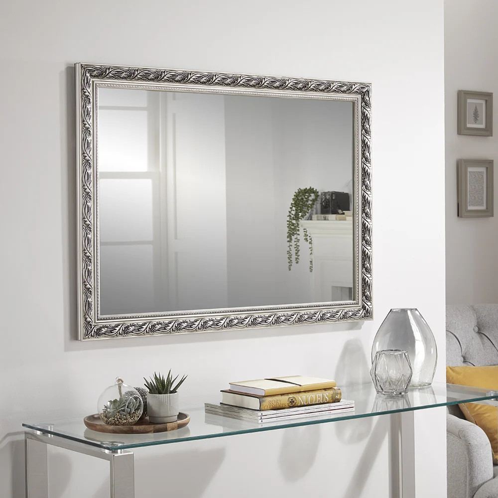 Wall Mirror Harlington Antique Rectangular Shape with Silver Frame-H 90cmxL 65cm
