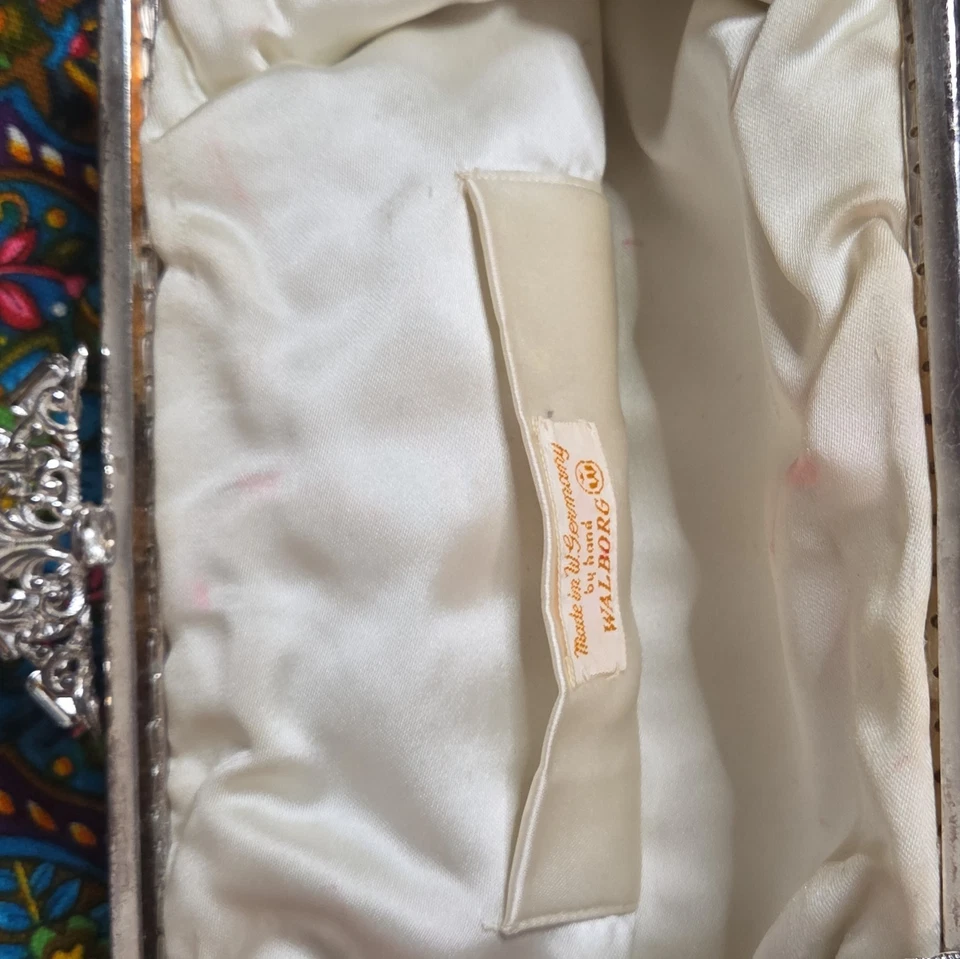 Bolso de Noche Walborg Vintage Años 50 Cristal Estrás Alemania Occidental Plateado Foto 3 de 3