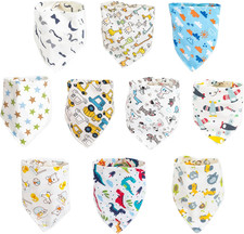 Image of Toddler Infant Baby Bib 100% Cotton Absorbent Bandana Dribble Bib with Adjustabl