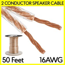 50 Feet Speaker Wire Clear 16 AWG 2 Conductor Indoor/Car Audio Cable Bulk Cord