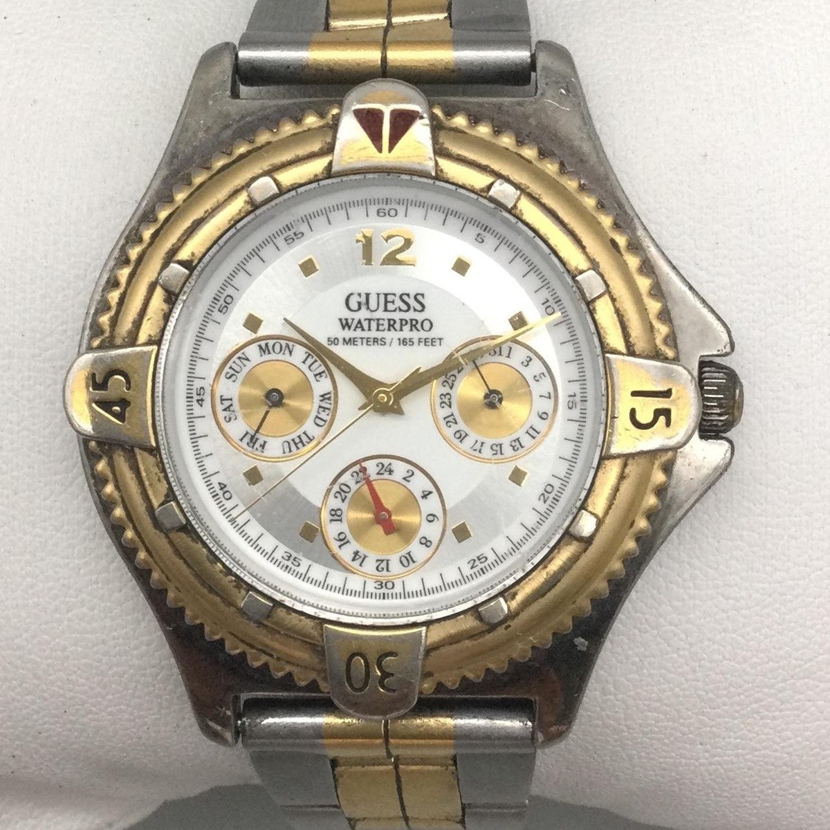 Vintage Guess Waterpro Mens Watch 37mm Two Tone Day Date New 