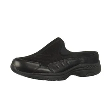 Easy Spirit Womens 7.5 W Black Leather Traveltime Slip On Flat Shoe NIB KO2