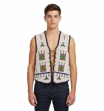 Powwow Regalia Vest Hand Beaded Native Traditional Tribal Outfit PRV137
