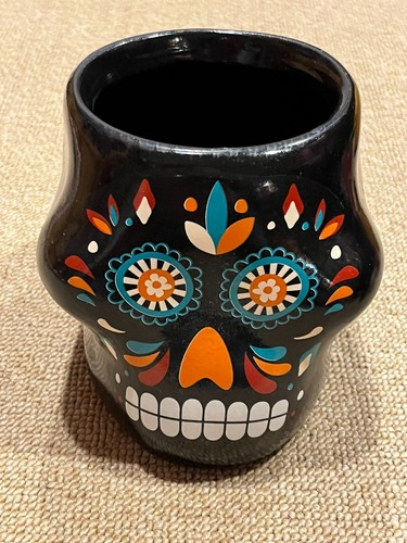 Dia De Los Muertos Day of the Dead Ceramic Planter 5.5”, black