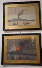 coppia di gouaches Napoli - Vesuvio