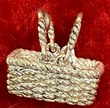 Brown County Baskets Sterling Pendant Rectangle Basket Movable Handles 8.2g