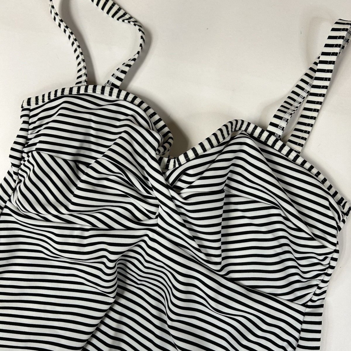 ANERAページ Panache Swim 34D Tankini Top Black White Striped Underwire Anya