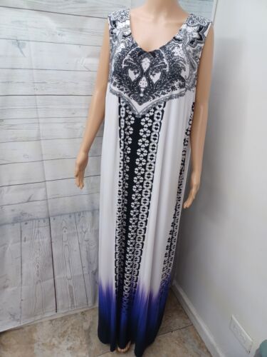 Catherines MaxiDress White Purple Beaded Sleeveless Stretch Long Woman 2X V Neck - Picture 1 of 11