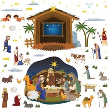 BBTO 65 Pcs Christian Easter Bulletin Board Decorations Set Religious Small
