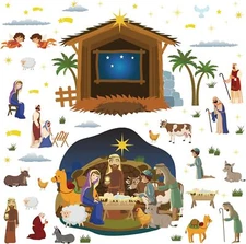 BBTO 65 Pcs Christian Easter Bulletin Board Decorations Set Religious Small 