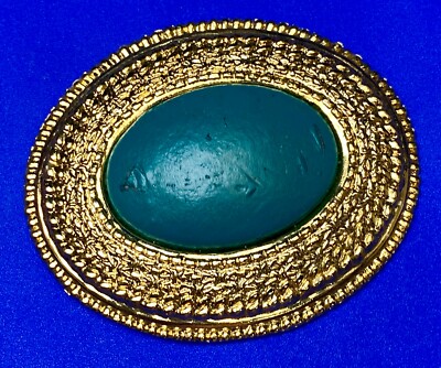 Retro Gold Tone Green Center Day Lor Signed Scarf Shoe Clip Belt Buckle