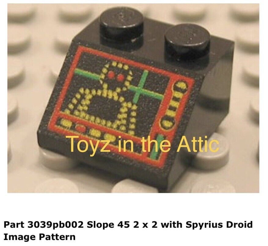 Lego 1x 3039pb002 Black Slope 45 2 x 2 with Spyrius Droid Image Pattern 6889