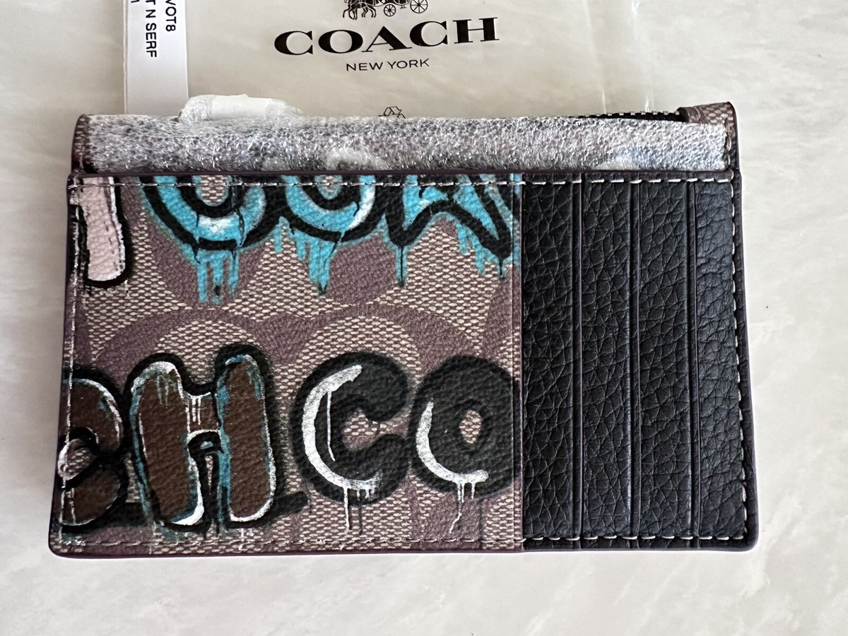 NWT COACH MINT + SERF KHAKI/MULTI ZIP CARD CASE CM158 | eBay