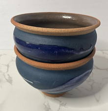 VTG Alfa Dom Pottery Blue Drip Glaze Studio Bowls Set of 2 Dominican Republic