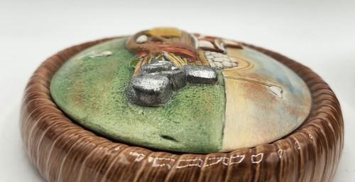 Vtg Ceramic Oval 3D Golf Theme Basketweave Handmade Painted Trinket Box 6.25"L - Picture 5 of 21