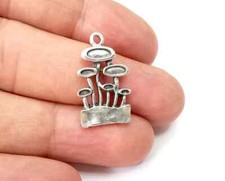 5x Flower Plant Charms Dangle Charms, Antique Silver Plated jewelry Accessories