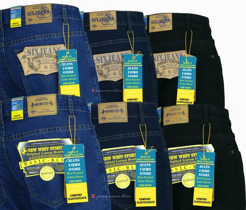 Jeans uomo New Story pantaloni denim elasticizzato regular fit tg 46/64 3  colori | eBay