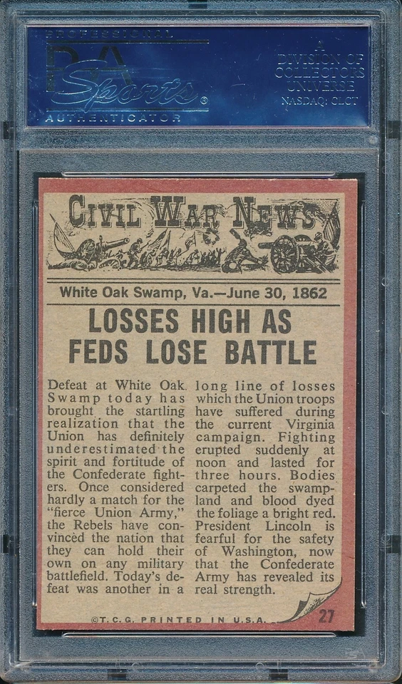 1962 Topps Civil War News #27: Massacre ~ PSA 9 oc - Image 2 of 2