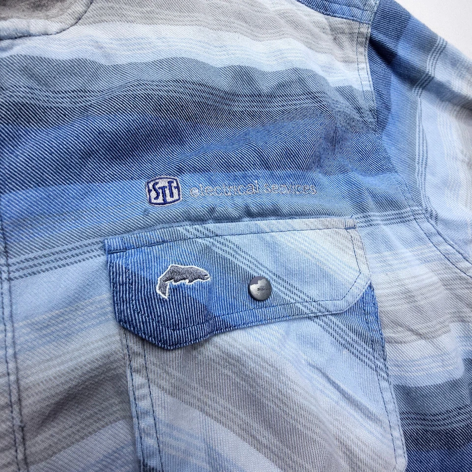 Simms Hoodie Mens 2XL Blue Striped Santee Flannel Snap Button Flannel Shacket - Image 4 of 4