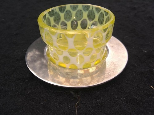 Antique Victorian yellow uranium glass open salt + silver base dish rare unusual - Picture 8 of 9