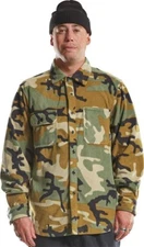 thirtytwo Rest Stop Fleece Button-up Long Sleeve Shirt Camo M81 Woodland Small