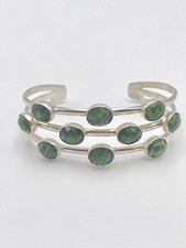 STERLING SILVER 925 GREEN GEMSTONE CUFF 20mm 6.75" BRACELET 31.5g