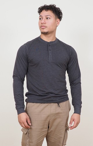 Mens Long Sleeve Cotton T-Shirt Regular Fit Crew Neck or Henley Top Lounge Work - Picture 60 of 72