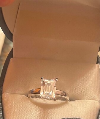 Vtg Sterling Signed 925 Tycoon Emerald Cut CZ Solitaire Engagement Ring Sz-7