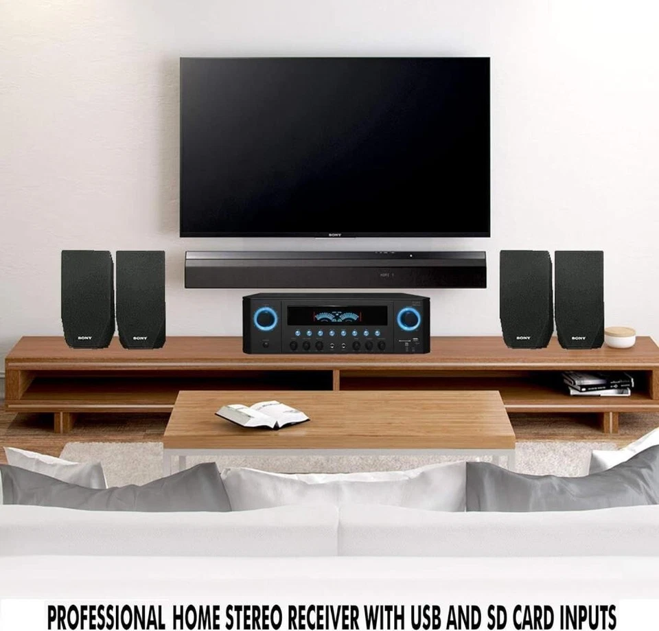 Stereo Receiver 1000 W w/ Set of 4 5.25” Ceiling Speakers USB and SD Card Inputs - Image 4 of 4