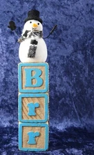 Vintage Wood Blocks Spell Out BRR! Little Snowman Winter Holiday Decor