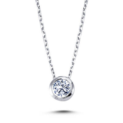 0,16 Carat Diamant Solitär Anhänger mit Kette Halskette 14 Karat Weißgold H40019