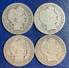 Set Lot 4 FOUR Barber Half Dollars 1895-O 1902-S 1903-S 1908-S silver Coins B354