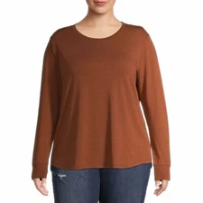 Time and Tru Women's Core Tee with Long Sleeves-Brown-XXL(20)-NWT
