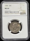 NGC MS66 1949 US Washington Quarter Silver Coin 25C- 011