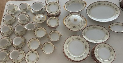 Meito China Hand Painted Floral Dinner Set Ivory Pink Gold Made in Japan