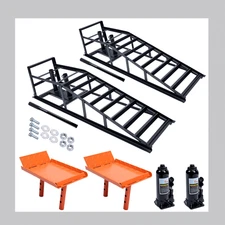 2 PCS Hydraulic Car Ramps 5t/11000LBS Heavy Duty Low Profile Steel Service Ramp